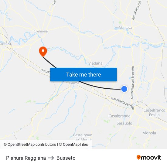 Pianura Reggiana to Busseto map