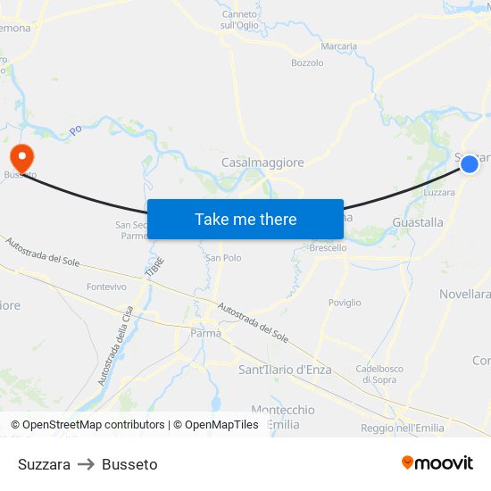 Suzzara to Busseto map
