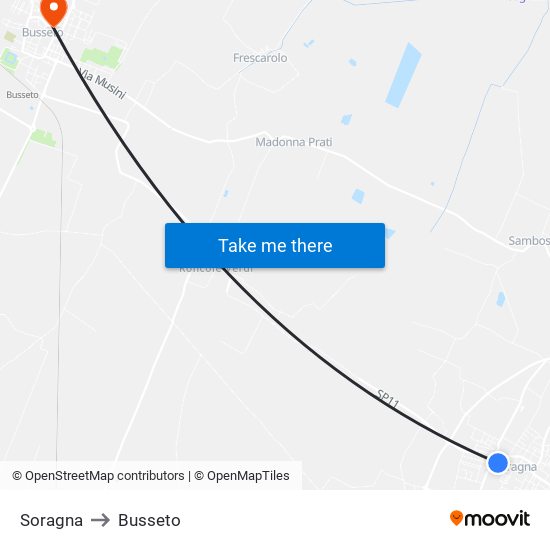 Soragna to Busseto map