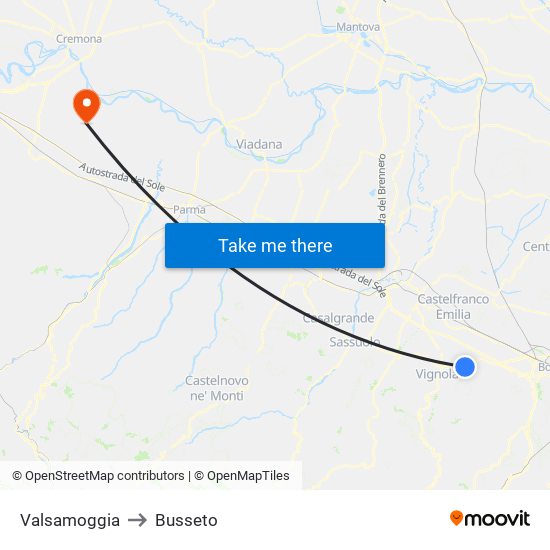Valsamoggia to Busseto map