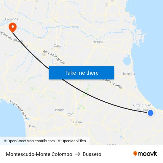 Montescudo-Monte Colombo to Busseto map