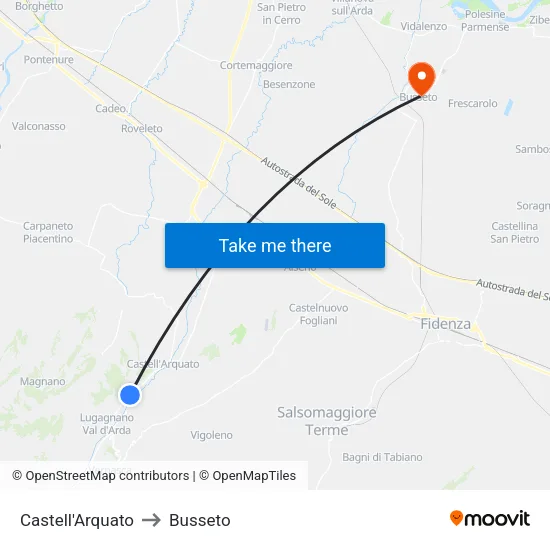 Castell'Arquato to Busseto map
