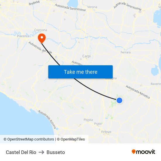 Castel Del Rio to Busseto map