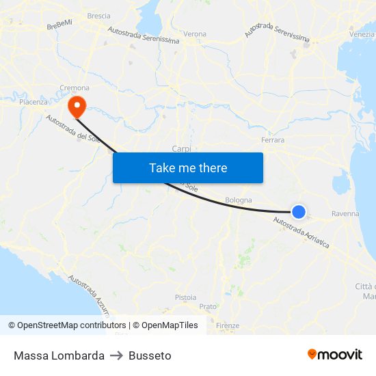 Massa Lombarda to Busseto map