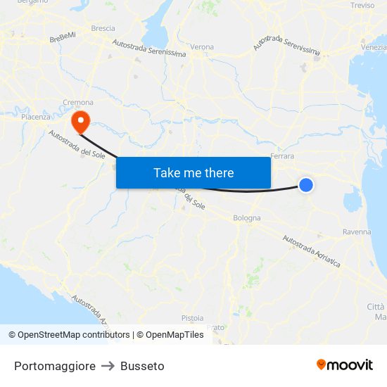 Portomaggiore to Busseto map