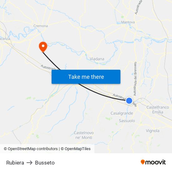 Rubiera to Busseto map