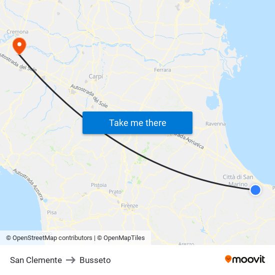 San Clemente to Busseto map