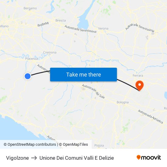 Vigolzone to Unione Dei Comuni Valli E Delizie map