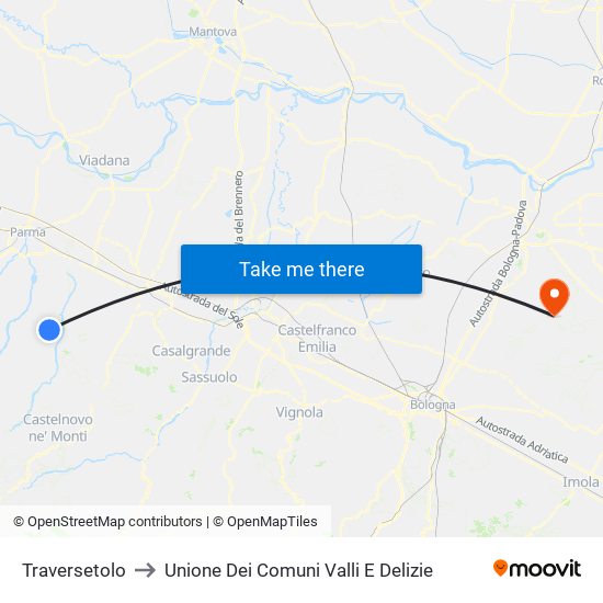 Traversetolo to Unione Dei Comuni Valli E Delizie map