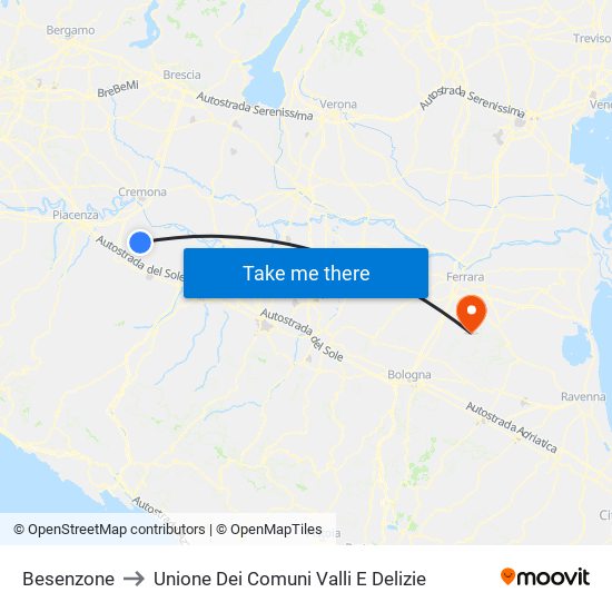 Besenzone to Unione Dei Comuni Valli E Delizie map