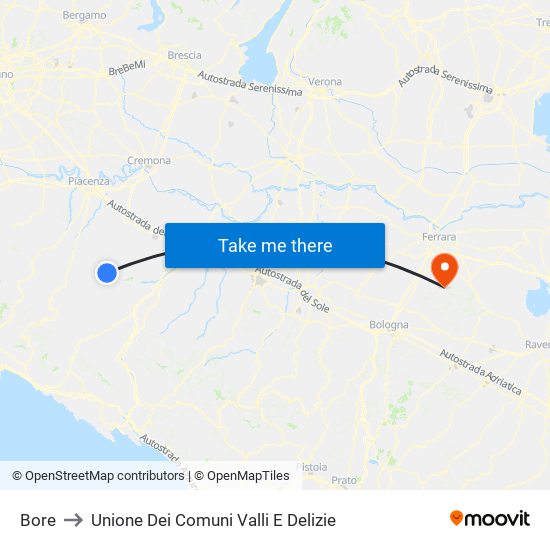 Bore to Unione Dei Comuni Valli E Delizie map