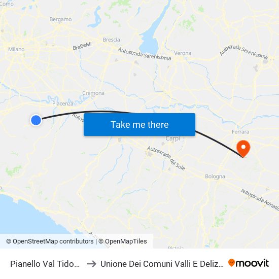 Pianello Val Tidone to Unione Dei Comuni Valli E Delizie map