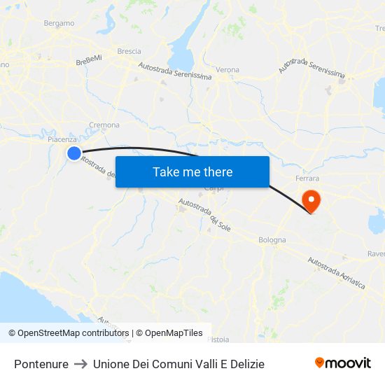Pontenure to Unione Dei Comuni Valli E Delizie map