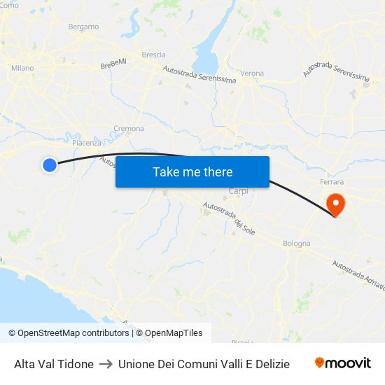 Alta Val Tidone to Unione Dei Comuni Valli E Delizie map