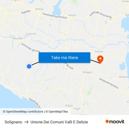 Solignano to Unione Dei Comuni Valli E Delizie map
