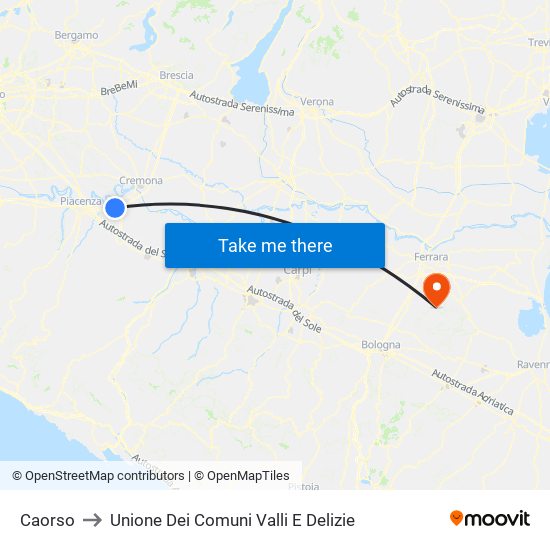 Caorso to Unione Dei Comuni Valli E Delizie map