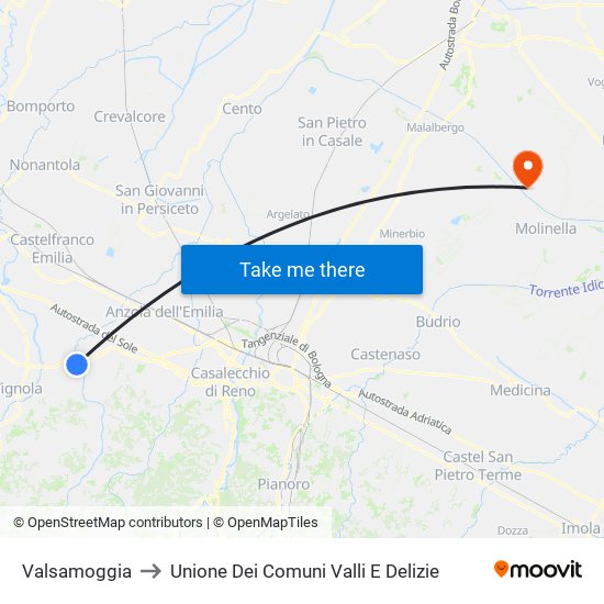 Valsamoggia to Unione Dei Comuni Valli E Delizie map