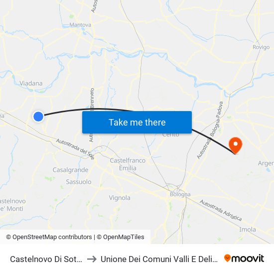 Castelnovo Di Sotto to Unione Dei Comuni Valli E Delizie map