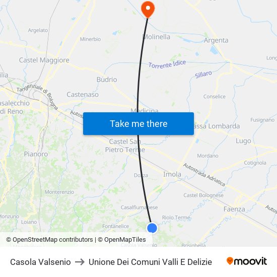 Casola Valsenio to Unione Dei Comuni Valli E Delizie map
