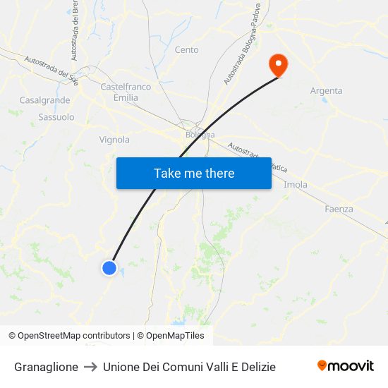 Granaglione to Unione Dei Comuni Valli E Delizie map