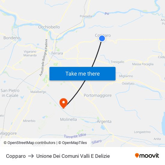 Copparo to Unione Dei Comuni Valli E Delizie map