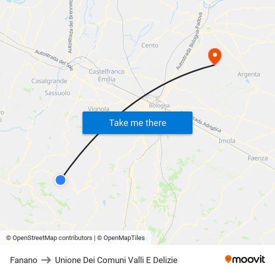 Fanano to Unione Dei Comuni Valli E Delizie map