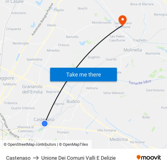 Castenaso to Unione Dei Comuni Valli E Delizie map