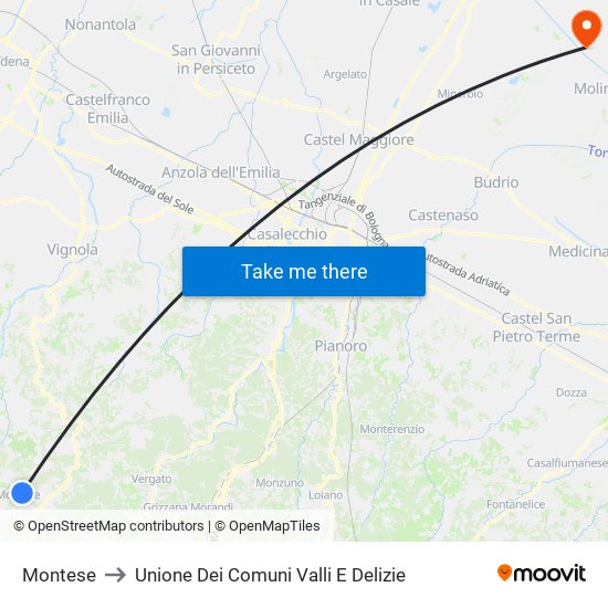 Montese to Unione Dei Comuni Valli E Delizie map