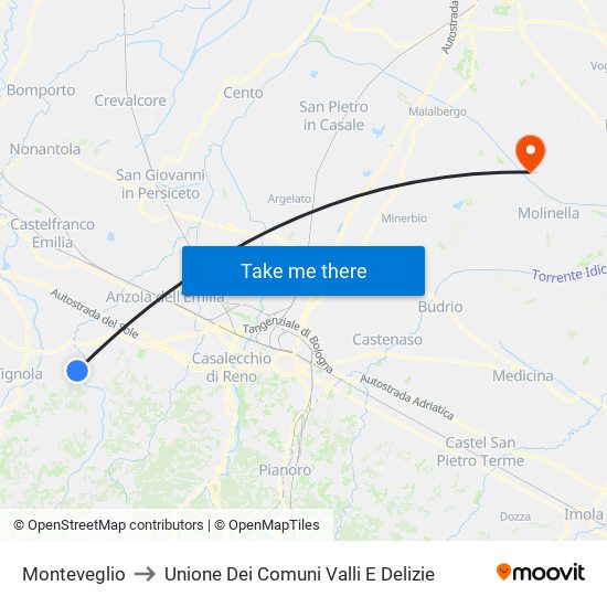 Monteveglio to Unione Dei Comuni Valli E Delizie map