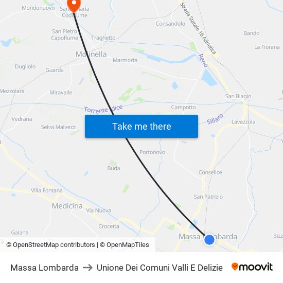 Massa Lombarda to Unione Dei Comuni Valli E Delizie map