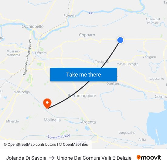 Jolanda Di Savoia to Unione Dei Comuni Valli E Delizie map
