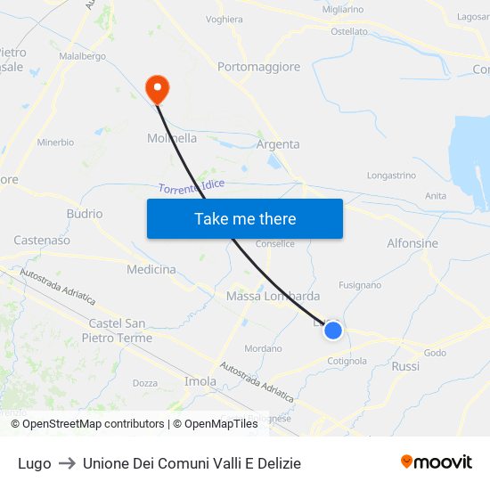 Lugo to Unione Dei Comuni Valli E Delizie map