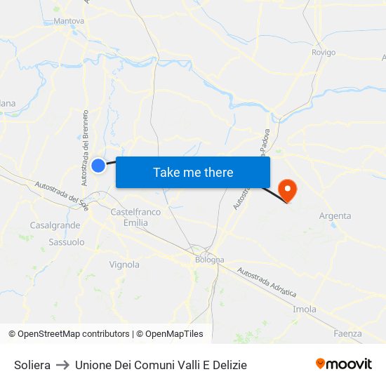 Soliera to Unione Dei Comuni Valli E Delizie map