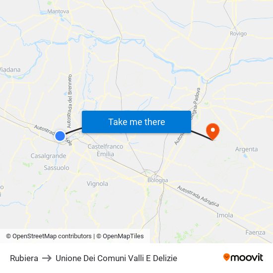 Rubiera to Unione Dei Comuni Valli E Delizie map