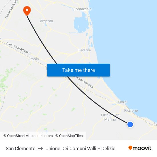 San Clemente to Unione Dei Comuni Valli E Delizie map