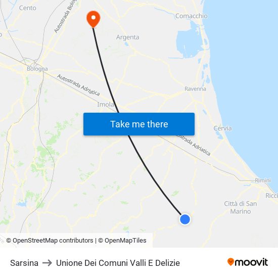 Sarsina to Unione Dei Comuni Valli E Delizie map