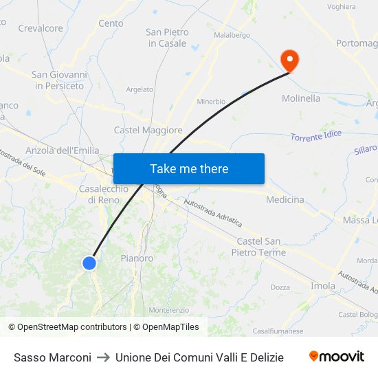 Sasso Marconi to Unione Dei Comuni Valli E Delizie map