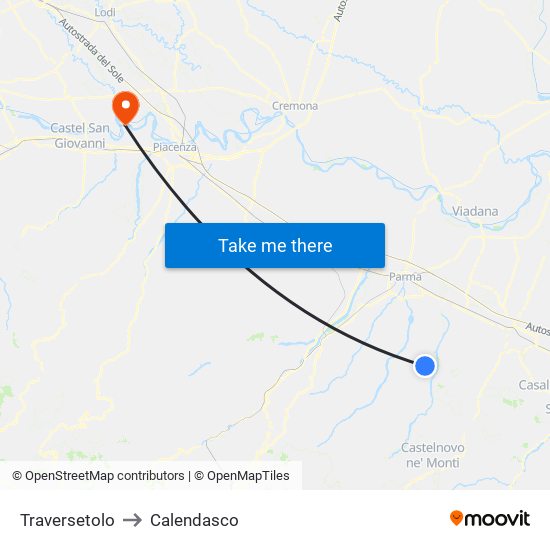 Traversetolo to Calendasco map