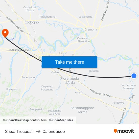 Sissa Trecasali to Calendasco map