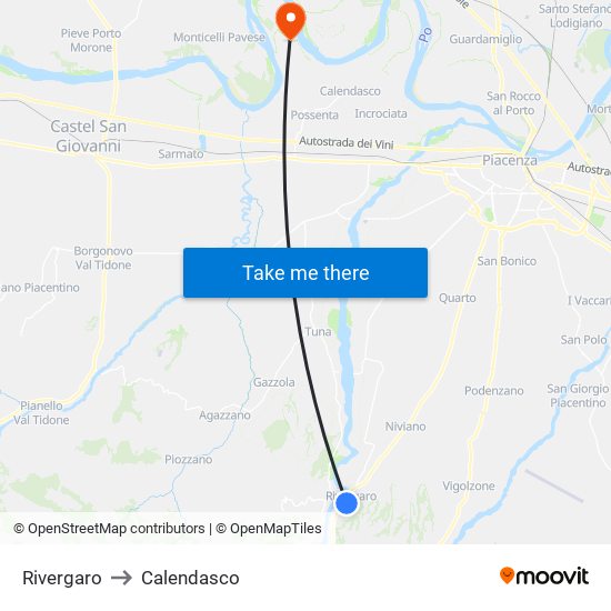 Rivergaro to Calendasco map