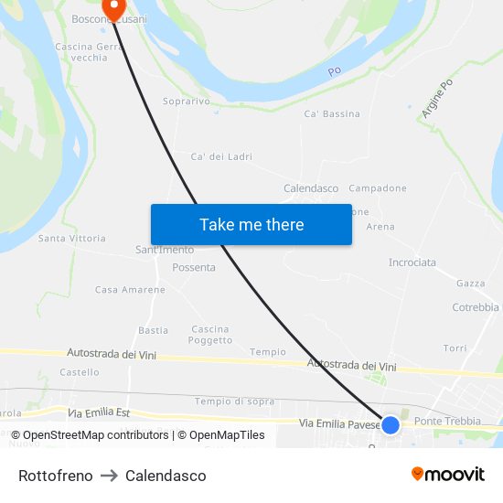 Rottofreno to Calendasco map