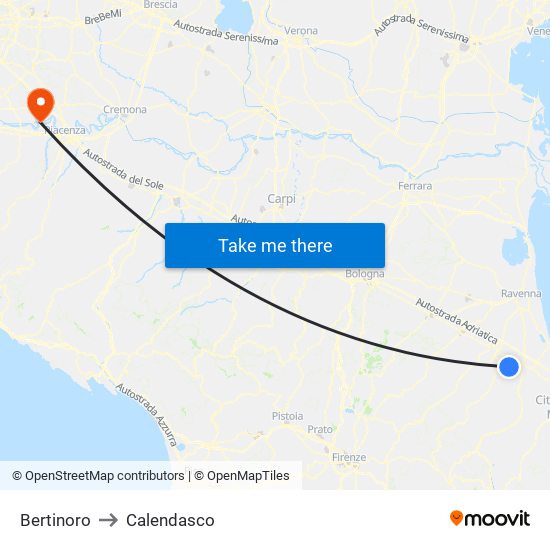Bertinoro to Calendasco map