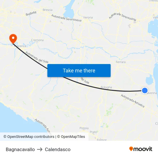 Bagnacavallo to Calendasco map