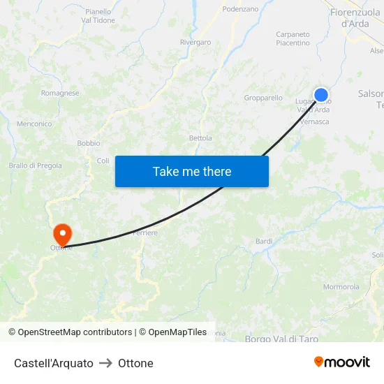 Castell'Arquato to Ottone map