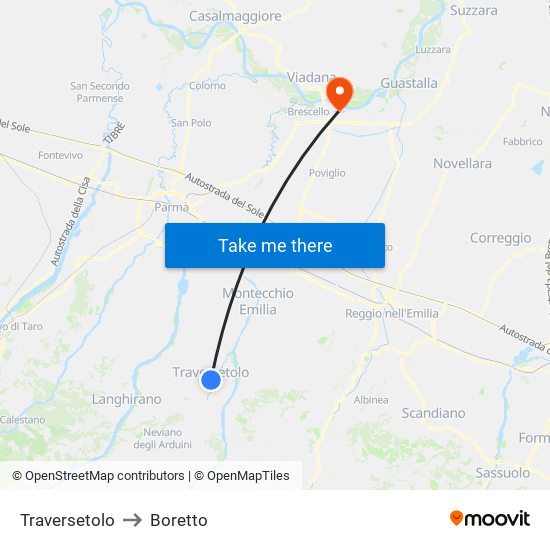 Traversetolo to Boretto map