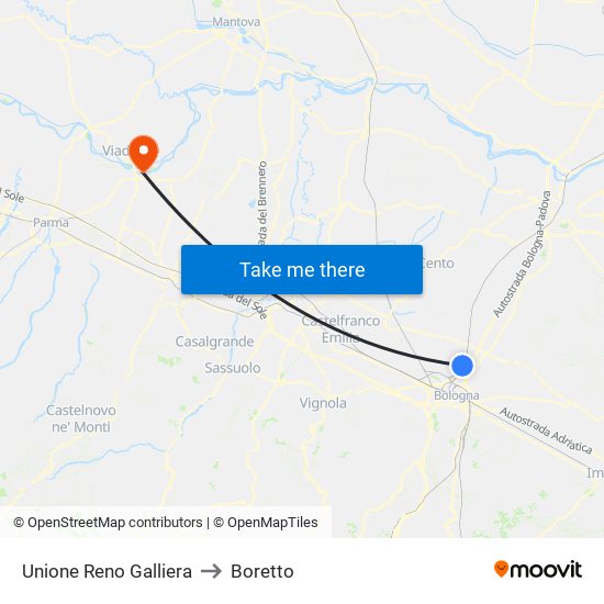 Unione Reno Galliera to Boretto map