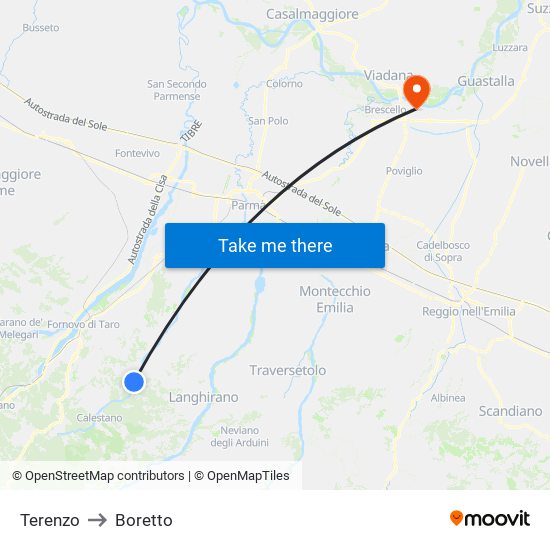 Terenzo to Boretto map