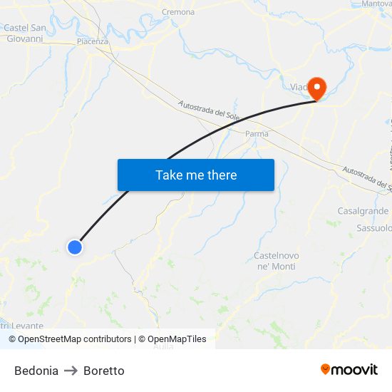 Bedonia to Boretto map