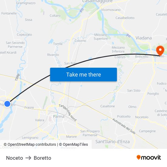 Noceto to Boretto map