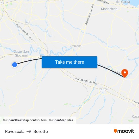 Rovescala to Boretto map